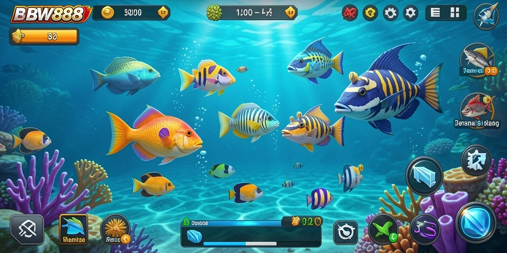 Tampilan gameplay BW888 yang menarik dan seru saat menembak ikan.