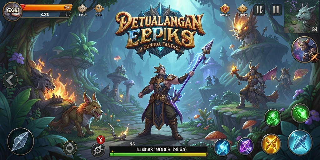 Tampilan gameplay GX88 yang menampilkan pertempuran epik dan eksplorasi dunia.